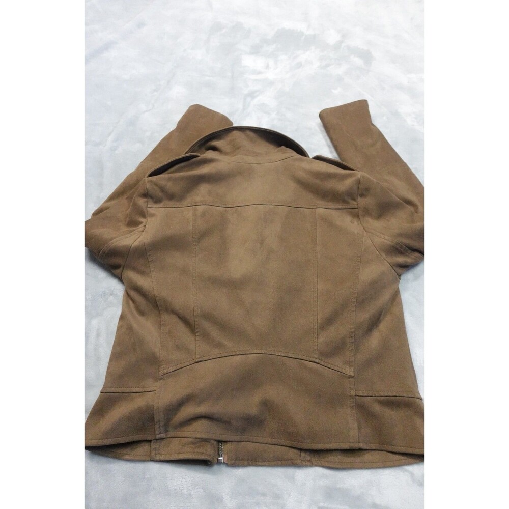 BB Dakota Women's Brown Zip Up Jet Set Moto Jacket Faux Suede - Picture 5 of 6